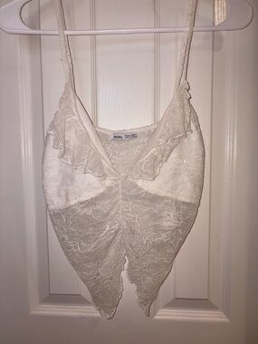 Bershka White Lace Ruffle Bralette Top